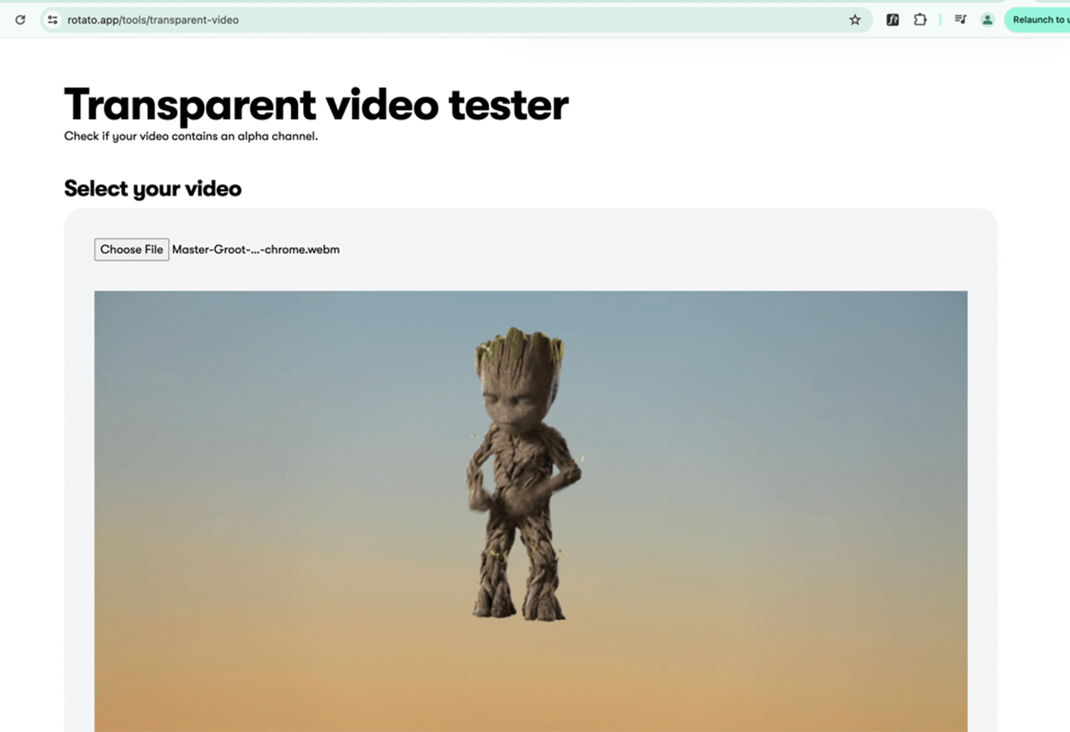 Rotato Google Chrome Test Window